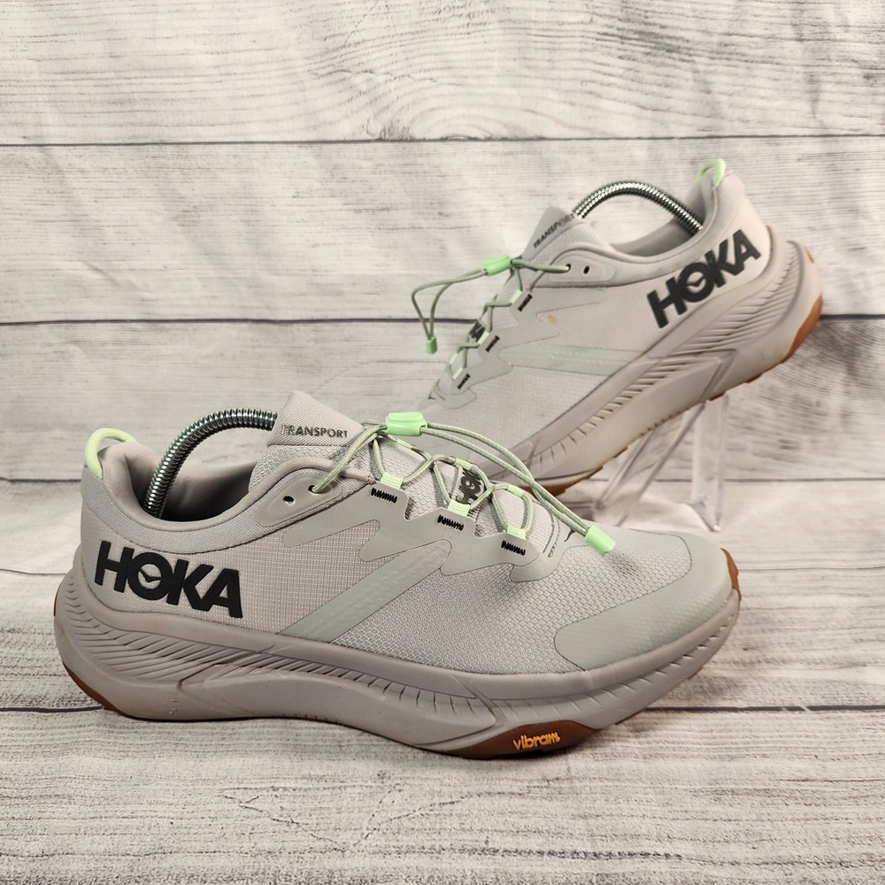 Hoka Transport Mens 9.5D Eggnog Green Glow Lifestyle Hiking Shoes Cordura Vibram